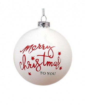Glob din sticla Merry Christmas, alb-rosu, 10 cm - SIMONA'S COOKSHOP